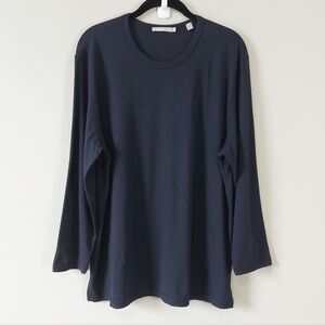 Vince Women Navy Stretch Lightweight Long Sleeve Top Large Modal Cotton Pullover